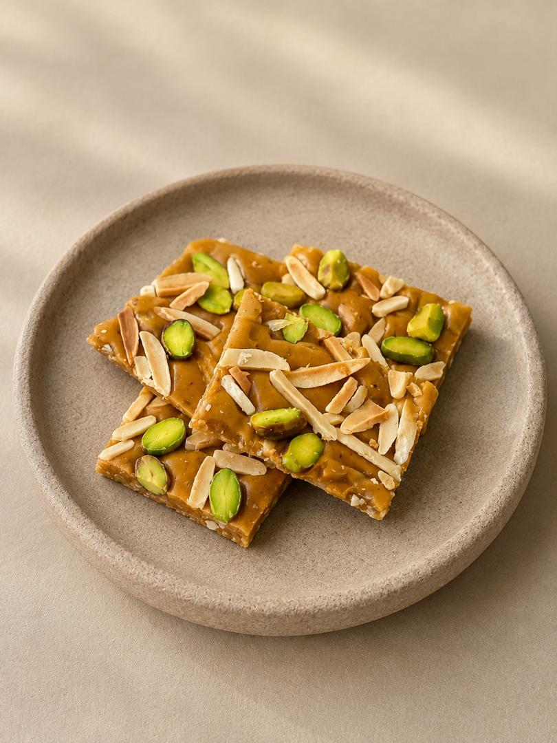 سوهان عسلی با مغز بادام و پسته
